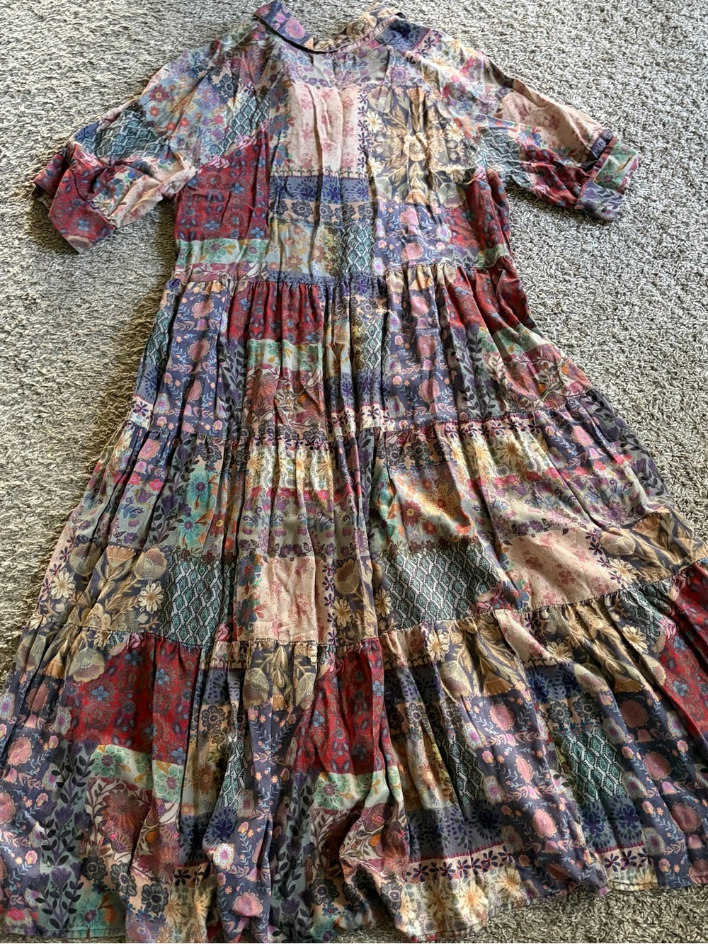 Natural Life Rebecca Midi Dress Patchwork L Floral Rayon Tiered Boho Cottagecore - Picture 6 of 8